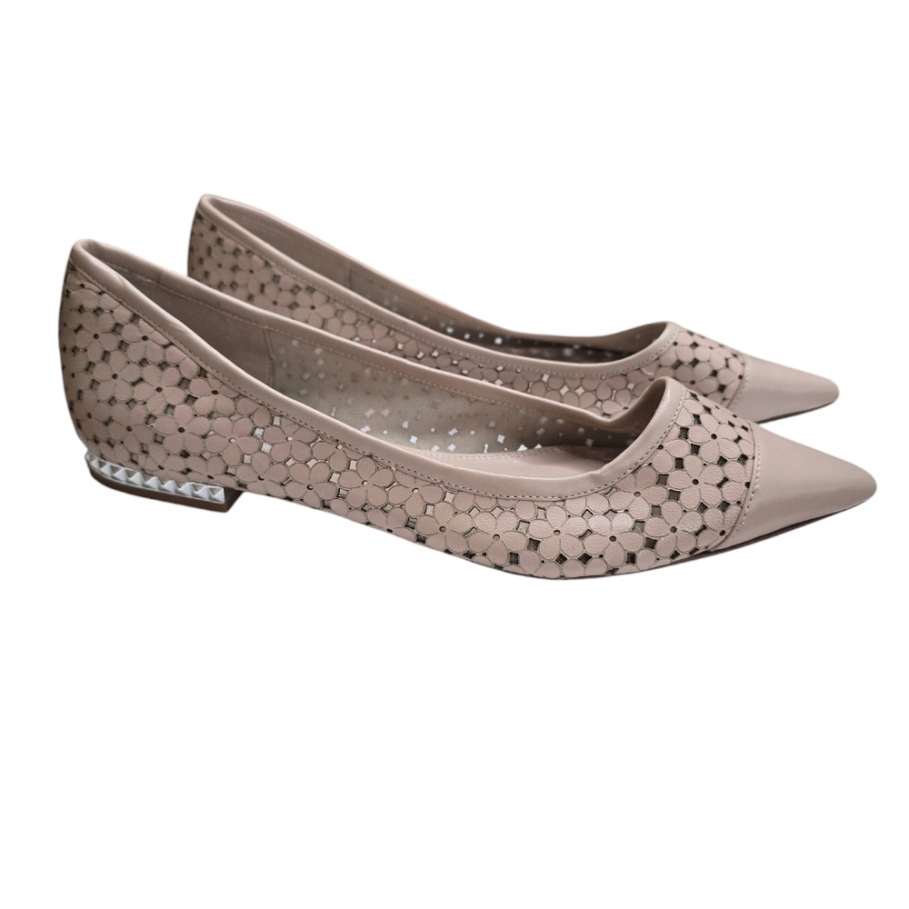Dune London Hunnee Nude Blush Floral Laser Cut Flats 9M